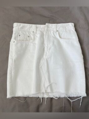 H&M White Denim Mini Skirt with Raw Hem